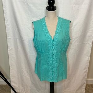 19 Grand & Greene Embroidered Sleeveless Tank Top XL Teal Boho Casual